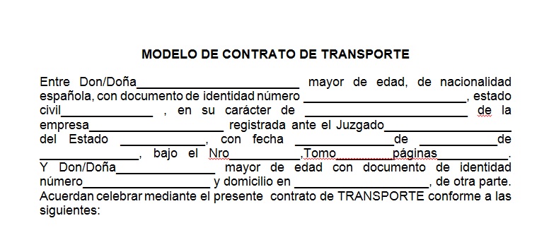 Ejemplo de contrato de transporte | Contrato mercantil