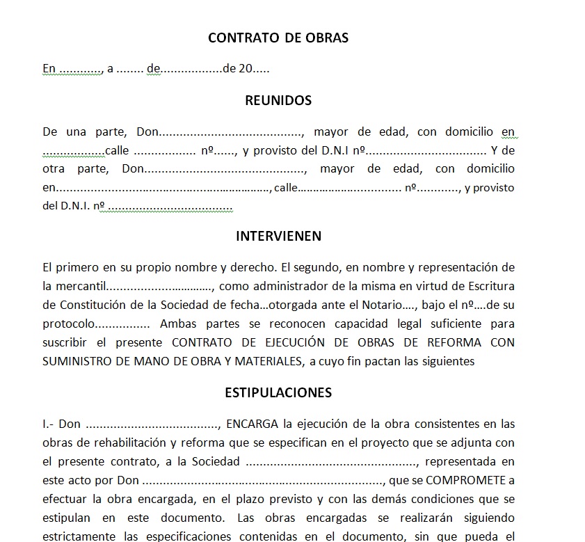 Ejemplo de contrato de ejecución de obra - Mil Ejemplos