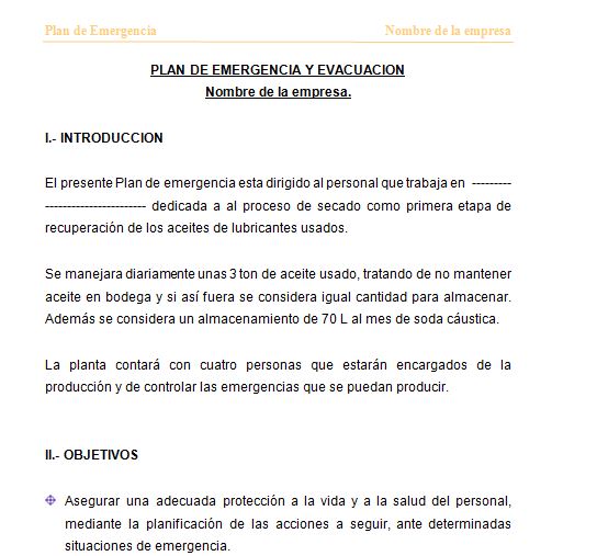 Ejemplo De Un Plan De Emergencia De Una Empresa Pequeña