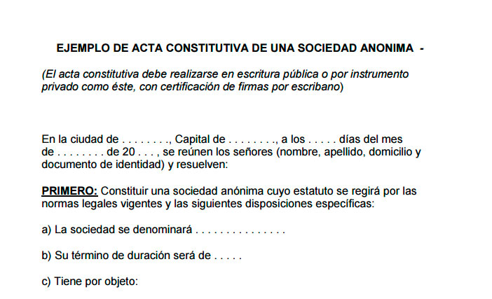 Ejemplo de acta constitutiva de una sociedad anónima  Modelo