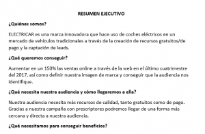 Modelo de resumen ejecutivo de un plan de marketing