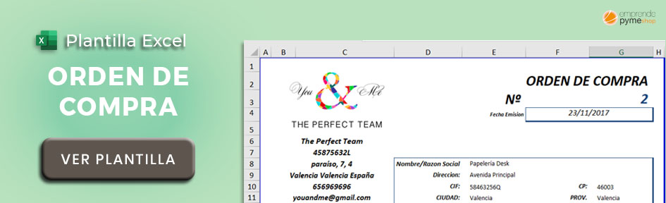 ejemplo de nota de pedido en Excel plantilla