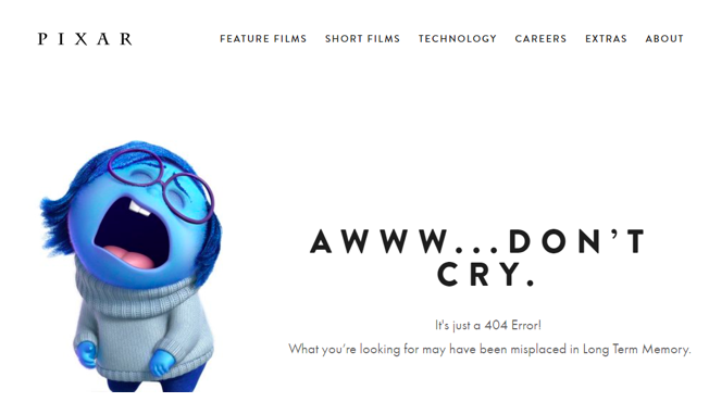 Conoce el diseño de la página de error404 en Pixar
