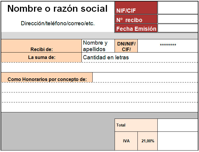 Plantilla de recibo para Excel | Modelo | Plantilla