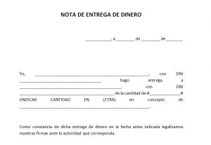 Plantilla de nota de entrega de dinero