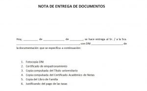 Modelo de nota de entrega de documentos